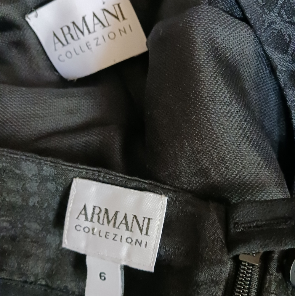 Vtg Armani 2 pc set collezioni black textured shoulder bow skirt suit blazer - Picture 8 of 16